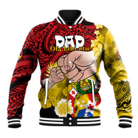 Personalised Dads Day Tonga Baseball Jacket Dad Ofa lahi atu - Polynesian Flowers Tribal LT9 Unisex Red - Polynesian Pride