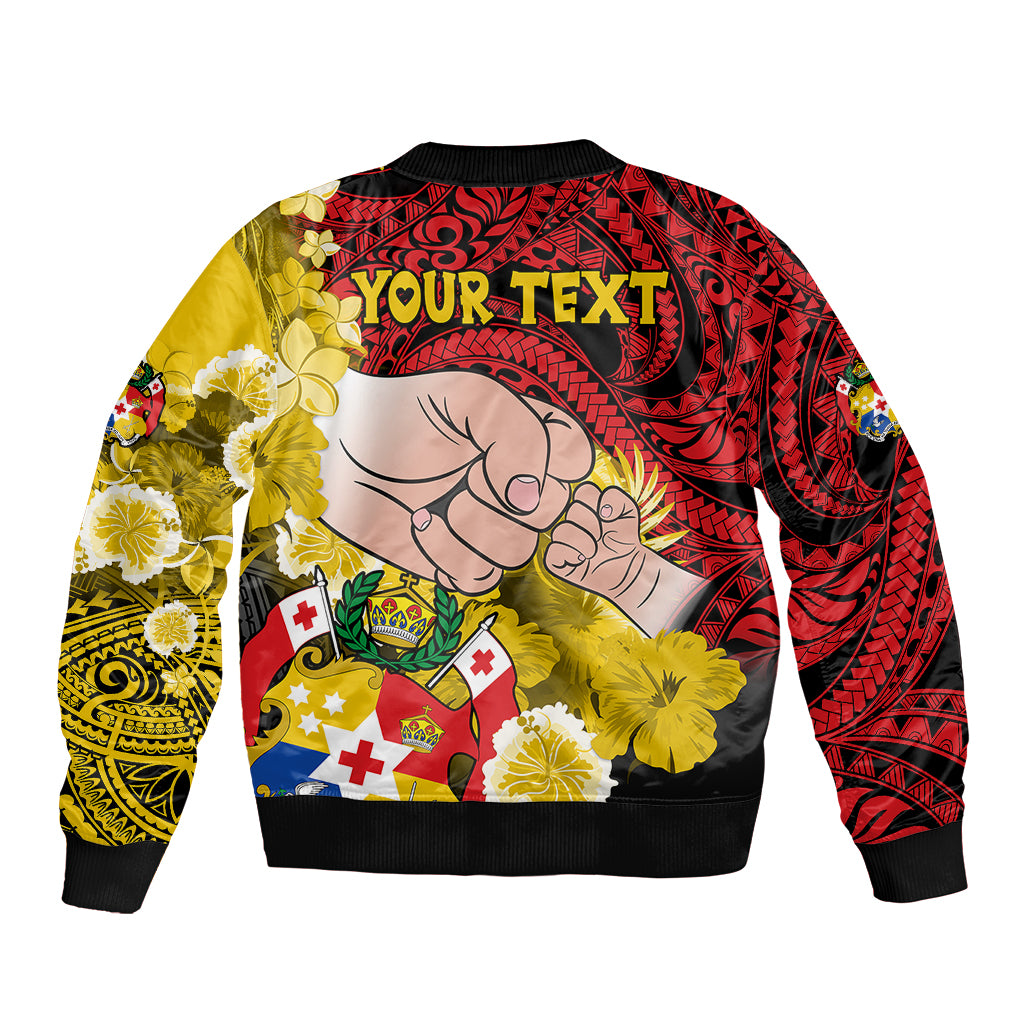 Personalised Dads Day Tonga Bomber Jacket Dad Ofa lahi atu - Polynesian Flowers Tribal LT9 - Polynesian Pride