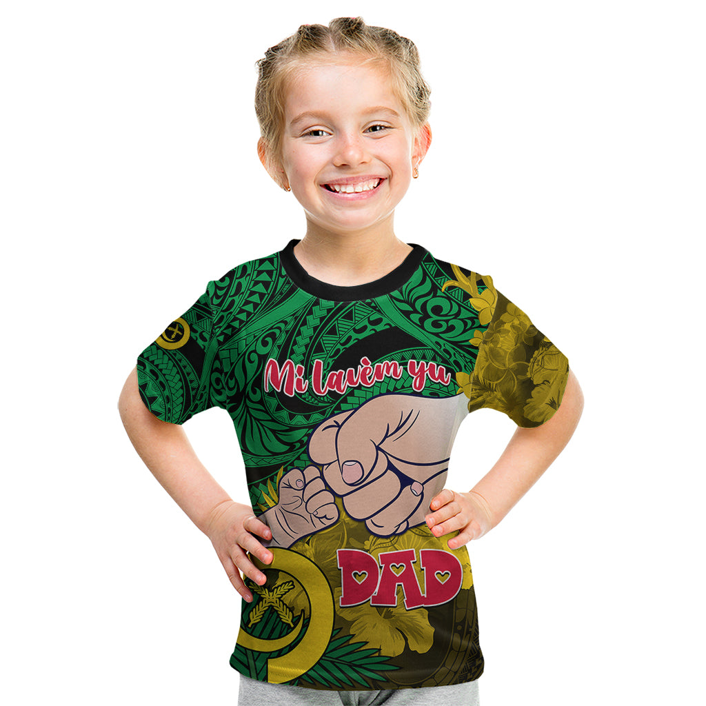 Dads Day Vanuatu Kid T Shirt Dad Mi lavem yu - Polynesian Flowers Tribal LT9 Green - Polynesian Pride