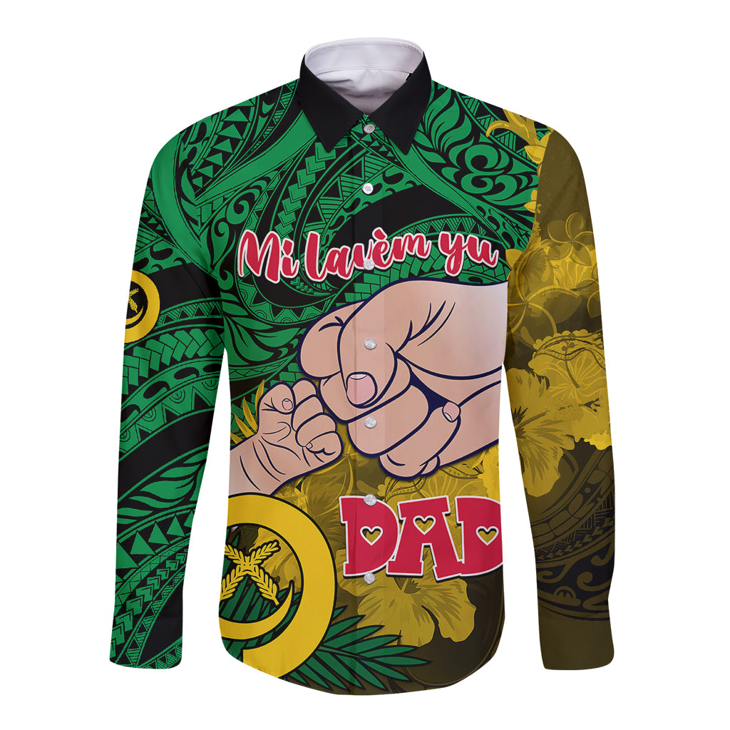 Dads Day Vanuatu Long Sleeve Button Shirt Dad Mi lavem yu - Polynesian Flowers Tribal LT9 Unisex Green - Polynesian Pride