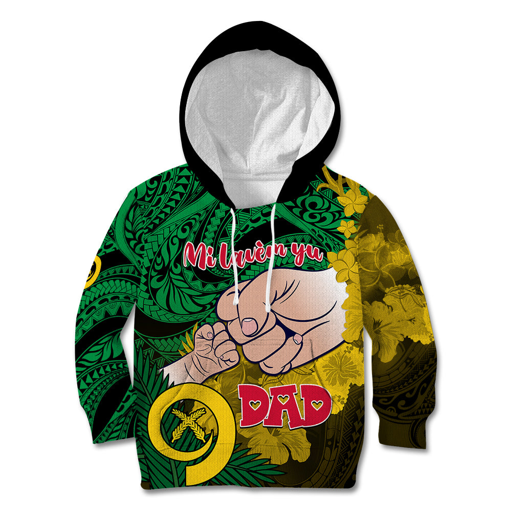 Personalised Dads Day Vanuatu Kid Hoodie Dad Mi lavem yu - Polynesian Flowers Tribal LT9 Hoodie Green - Polynesian Pride