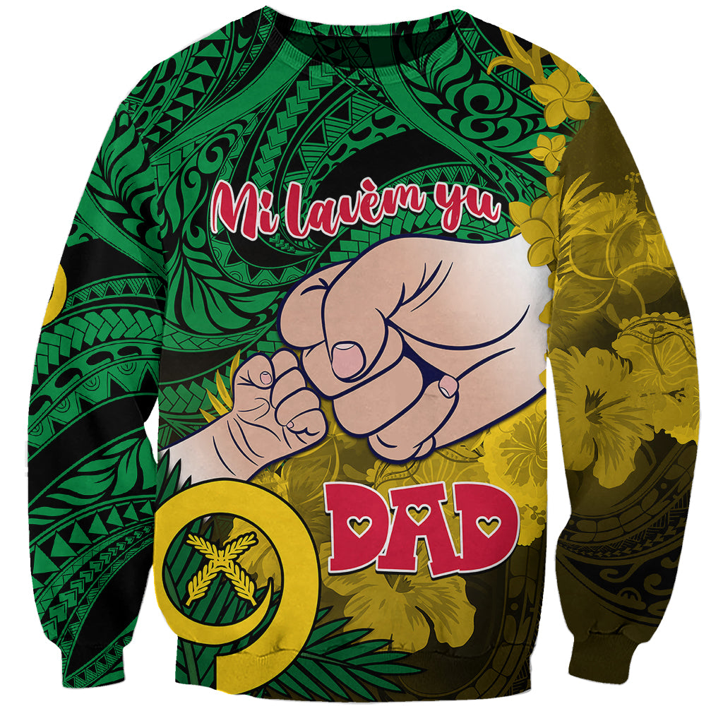 Personalised Dads Day Vanuatu Sweatshirt Dad Mi lavem yu - Polynesian Flowers Tribal LT9 Unisex Green - Polynesian Pride