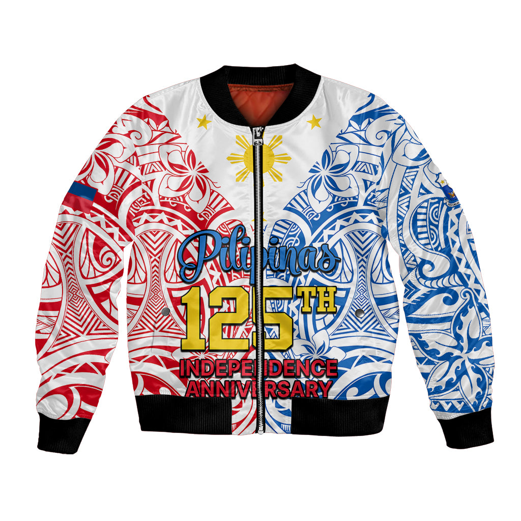 Personalised Polynesian Philippines Bomber Jacket Pilipinas Flag Style for 125th Independence Anniversary White LT9 Unisex White - Polynesian Pride
