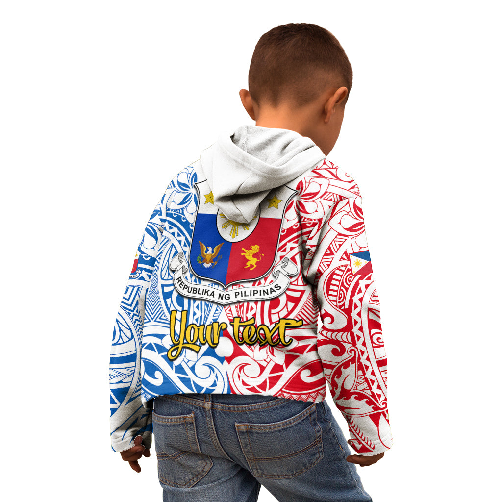 Personalised 125th Independence Anniversary Philippines Kid Hoodie Polynesian Pilipinas Flag Style - White LT9 - Polynesian Pride