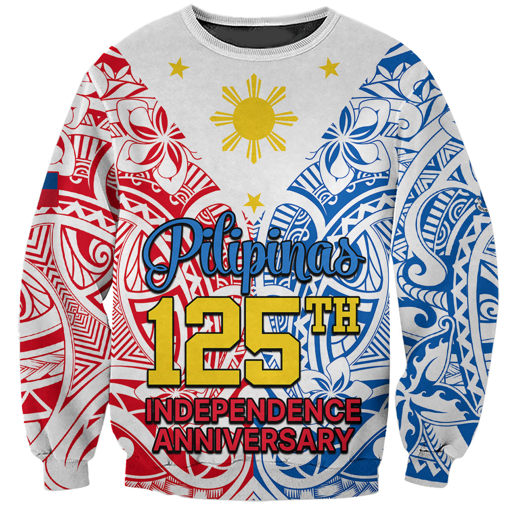 Personalised 125th Independence Anniversary Philippines Sweatshirt Polynesian Pilipinas Flag Style - White LT9 Unisex White - Polynesian Pride