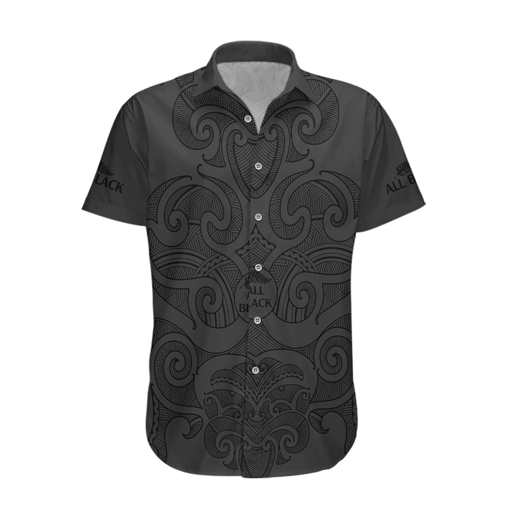 (Custom Text And Number) New Zealand Rugby Hawaiian Shirt All Black Fern with Maori Tribal Pattern LT9 Black - Polynesian Pride