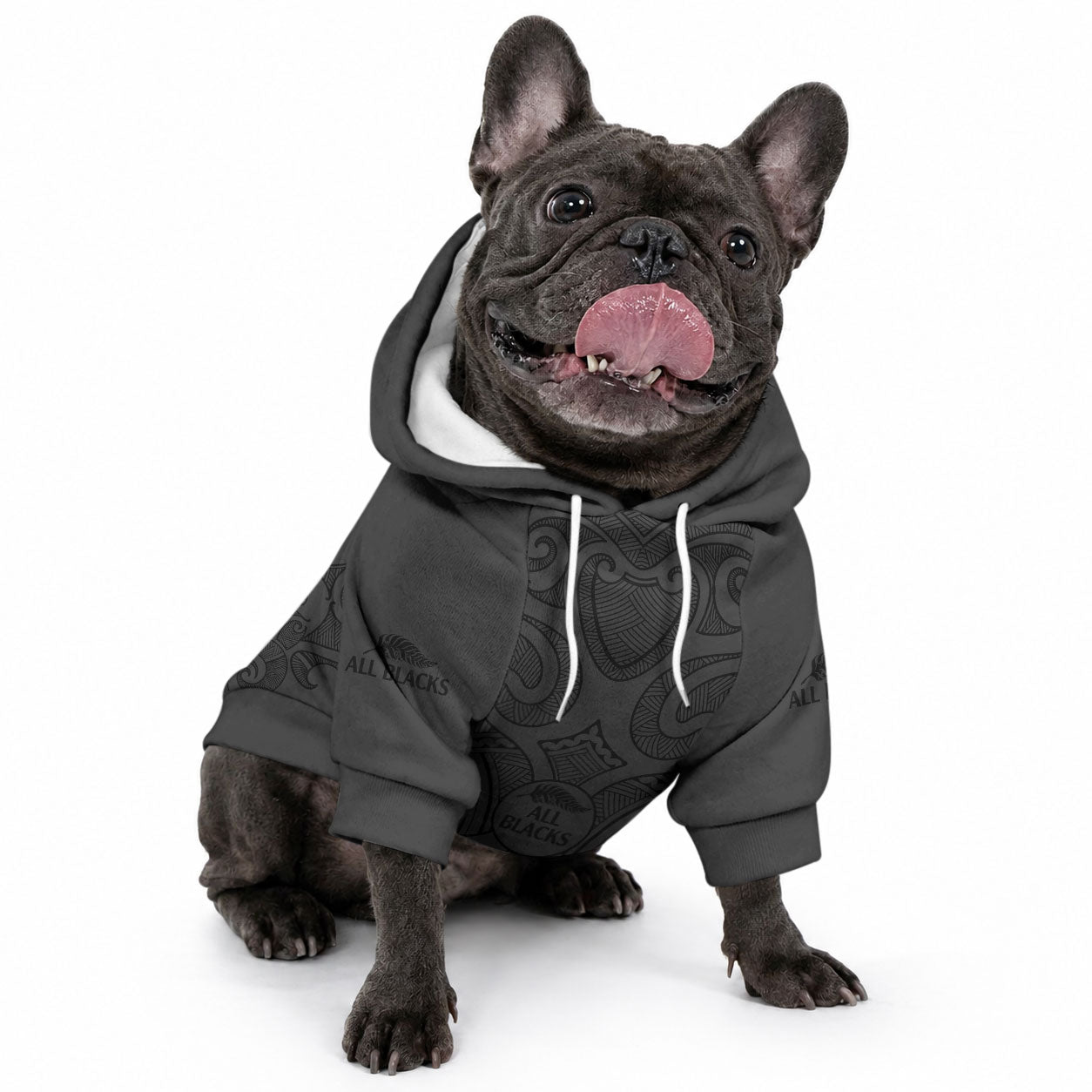 Custom Rugby New Zealand Pet Hoodie All Black Fern with Maori Tribal Pattern LT9 - Polynesian Pride