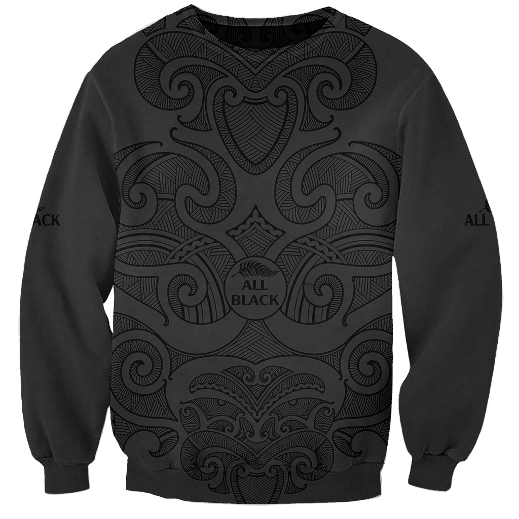 (Custom Text And Number) New Zealand Rugby Sweatshirt All Black Fern with Maori Tribal Pattern LT9 Unisex Black - Polynesian Pride