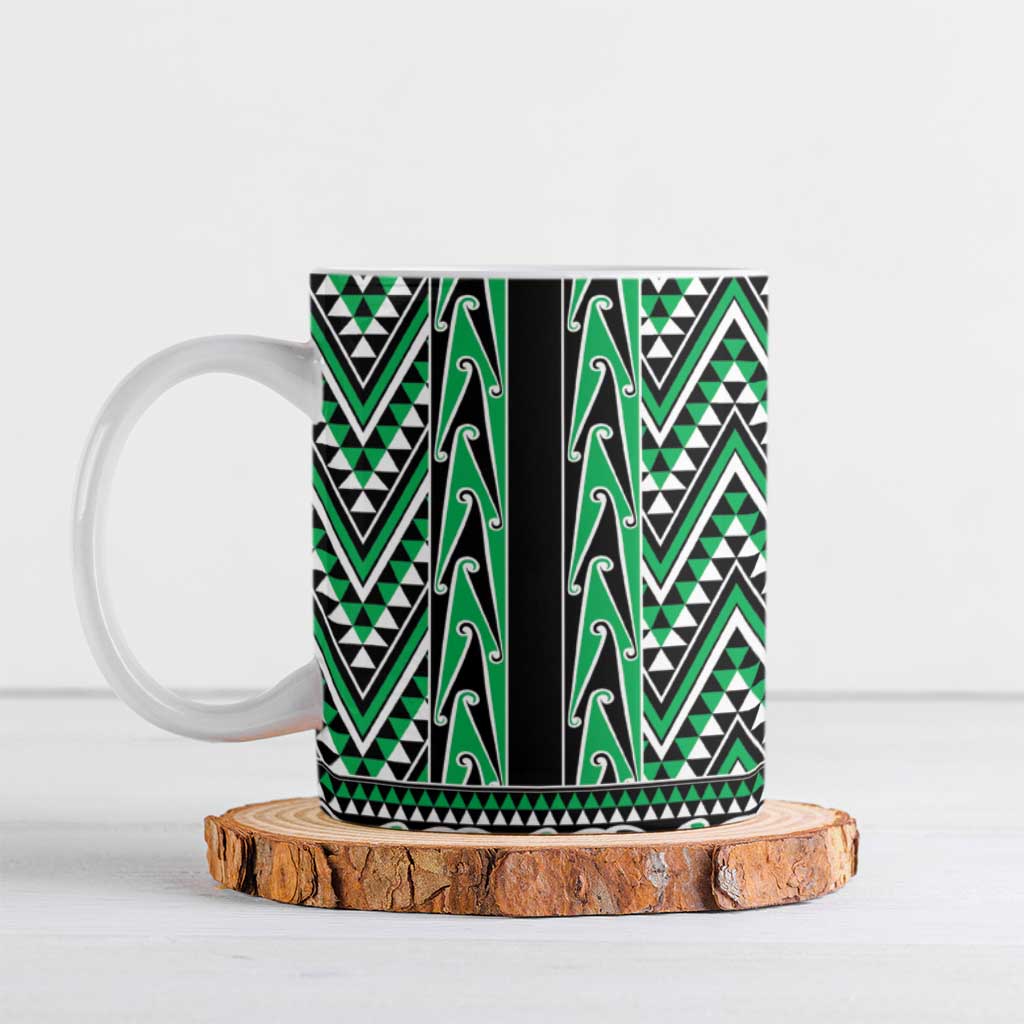 New Zealand Maori Niho Taniwha Ceramic Mug Kakariki Mangopare and Puhoro Pattern LT9 Green - Polynesian Pride