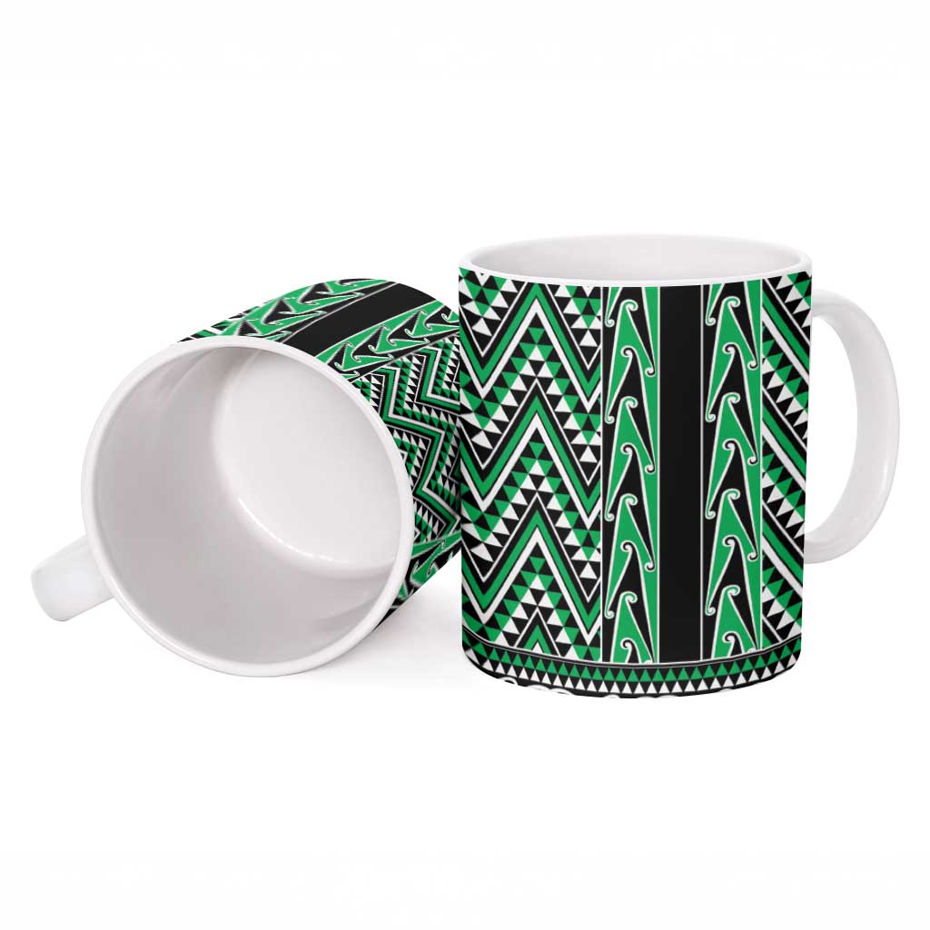 New Zealand Maori Niho Taniwha Ceramic Mug Kakariki Mangopare and Puhoro Pattern LT9 - Polynesian Pride