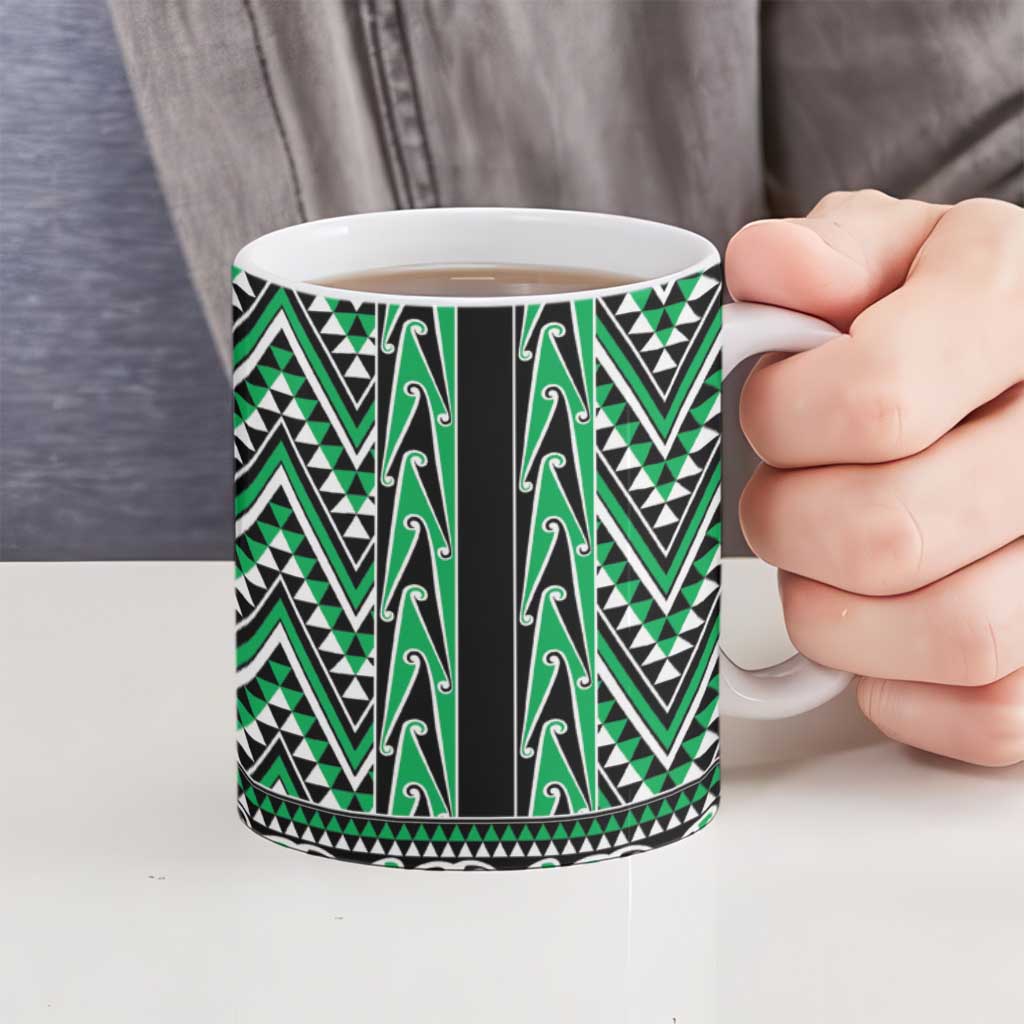 New Zealand Maori Niho Taniwha Ceramic Mug Kakariki Mangopare and Puhoro Pattern LT9 - Polynesian Pride