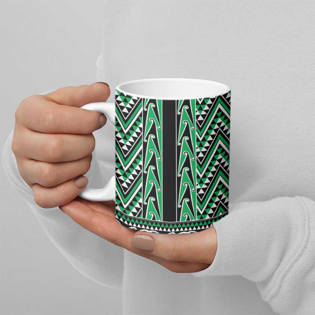 New Zealand Maori Niho Taniwha Ceramic Mug Kakariki Mangopare and Puhoro Pattern LT9 - Polynesian Pride