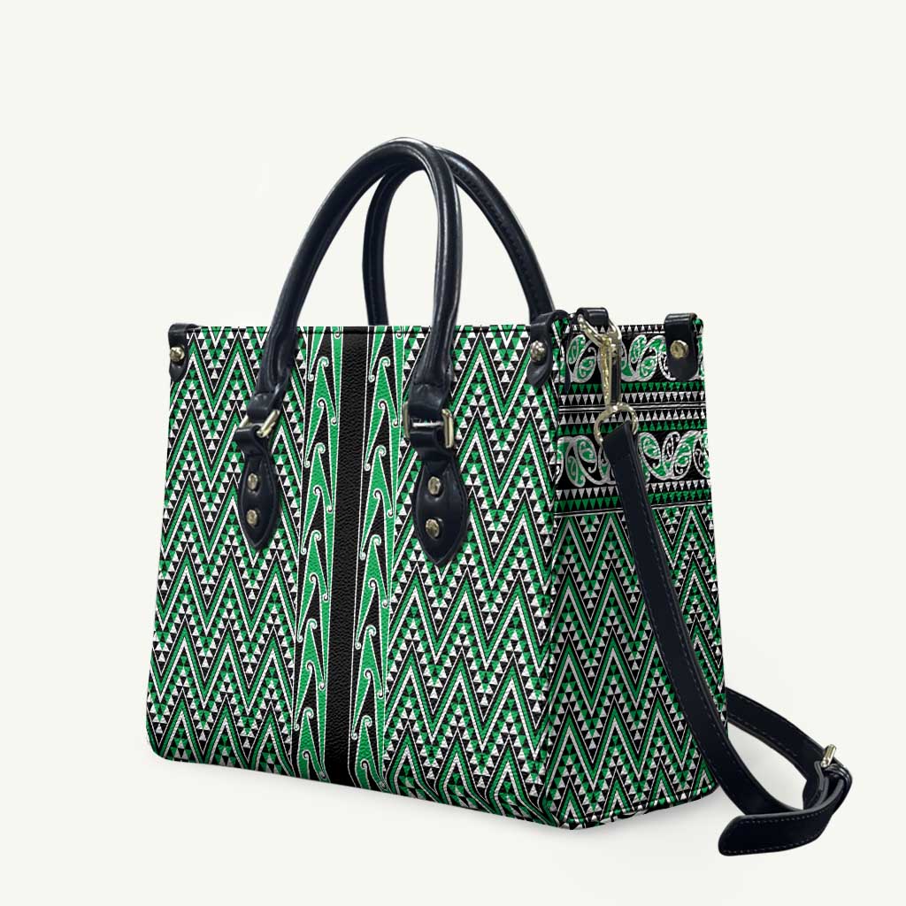 New Zealand Maori Niho Taniwha Leather Bag Kakariki Mangopare and Puhoro Pattern LT9 Green - Polynesian Pride