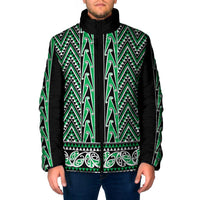 New Zealand Maori Niho Taniwha Padded Jacket Kakariki Mangopare and Puhoro Pattern LT9 Men Green - Polynesian Pride