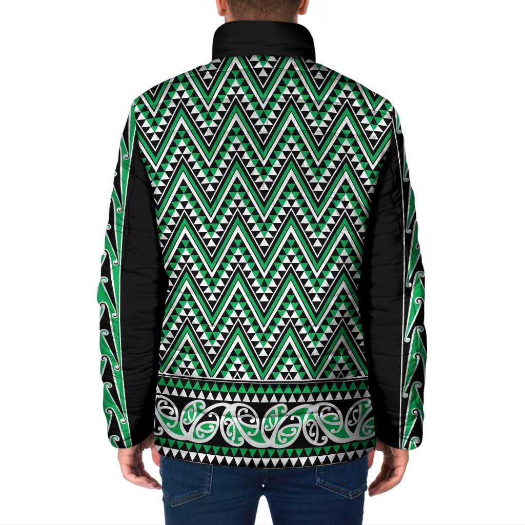 New Zealand Maori Niho Taniwha Padded Jacket Kakariki Mangopare and Puhoro Pattern LT9 - Polynesian Pride