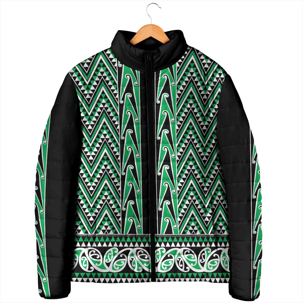 New Zealand Maori Niho Taniwha Padded Jacket Kakariki Mangopare and Puhoro Pattern LT9 - Polynesian Pride