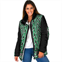 New Zealand Maori Niho Taniwha Padded Jacket Kakariki Mangopare and Puhoro Pattern LT9 Women Green - Polynesian Pride