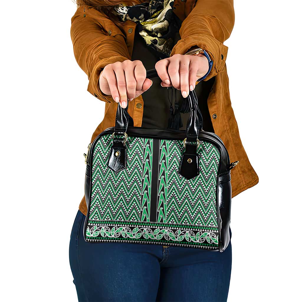 New Zealand Maori Niho Taniwha Shoulder Handbag Kakariki Mangopare and Puhoro Pattern LT9 One Size Green - Polynesian Pride