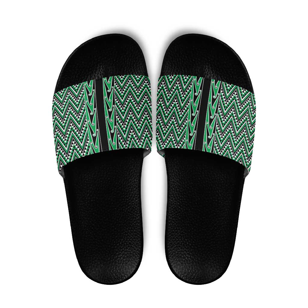 New Zealand Maori Niho Taniwha Slide Sandals Kakariki Mangopare and Puhoro Pattern LT9 Green - Polynesian Pride