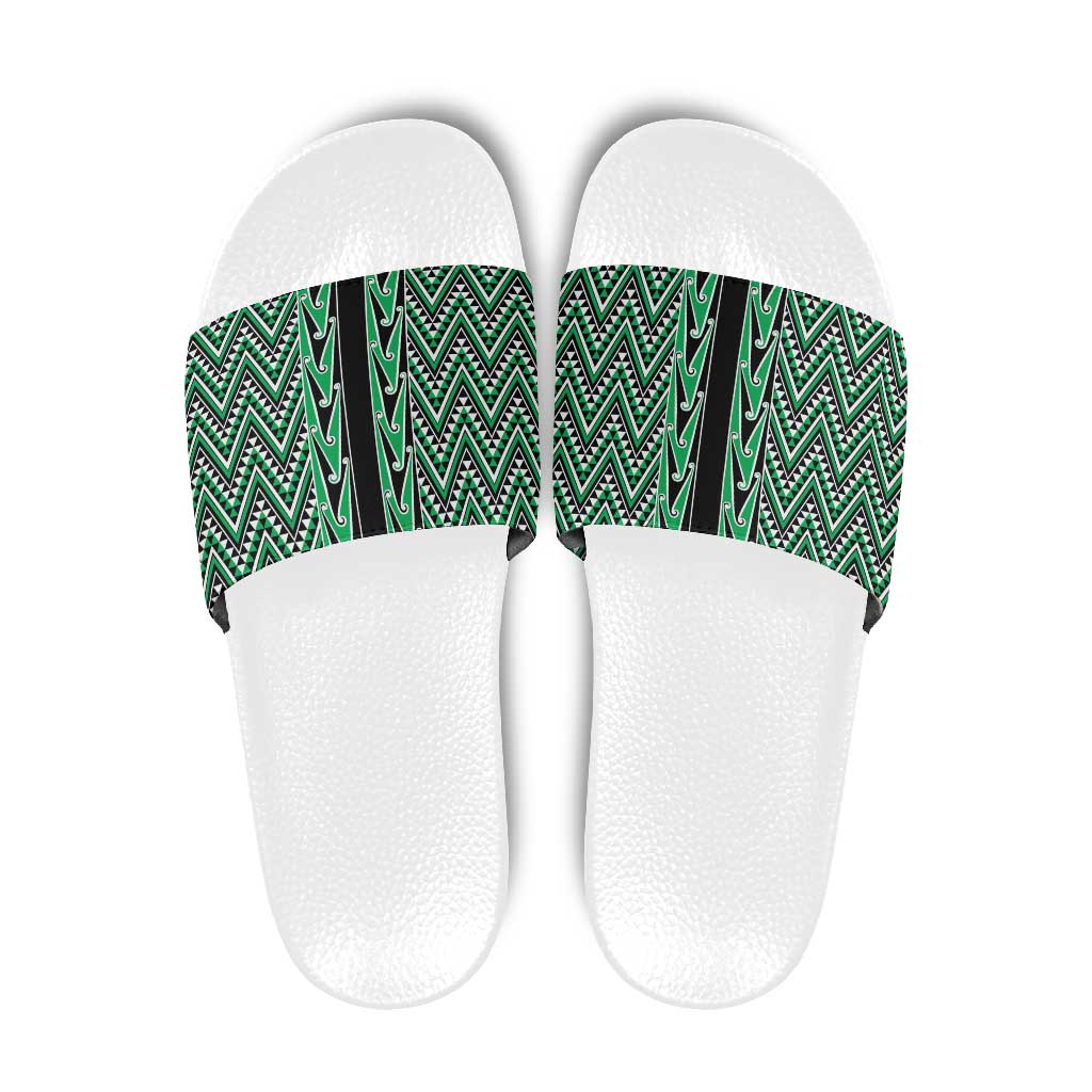 New Zealand Maori Niho Taniwha Slide Sandals Kakariki Mangopare and Puhoro Pattern LT9 Green - Polynesian Pride