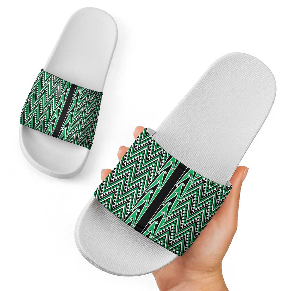 New Zealand Maori Niho Taniwha Slide Sandals Kakariki Mangopare and Puhoro Pattern LT9 - Polynesian Pride