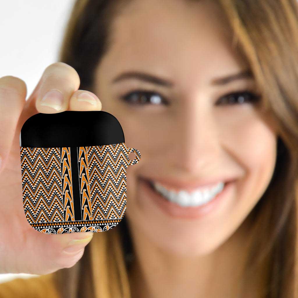 New Zealand Maori Niho Taniwha AirPods Case Karaka Mangopare and Puhoro Pattern LT9 Gold - Polynesian Pride