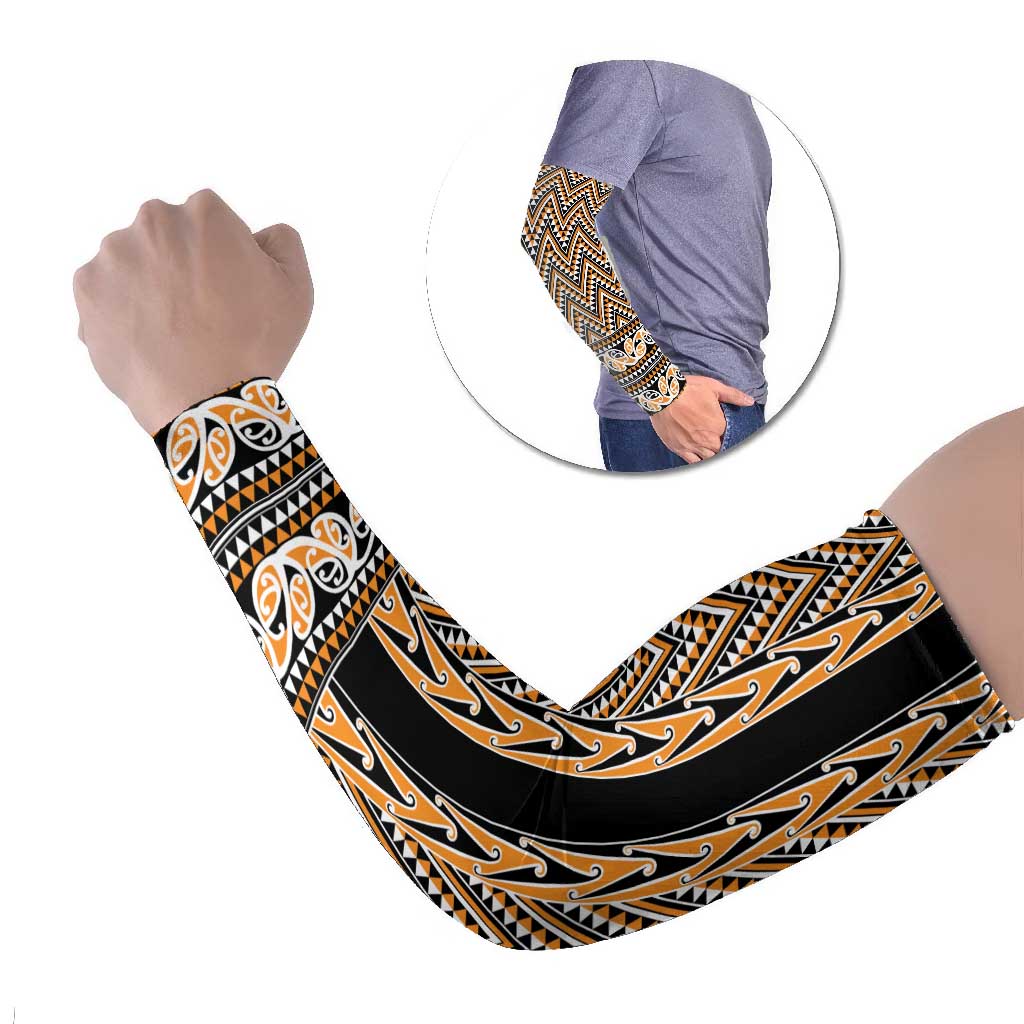 New Zealand Maori Niho Taniwha Arm Sleeves Karaka Mangopare and Puhoro Pattern LT9 Set of 2 Gold - Polynesian Pride
