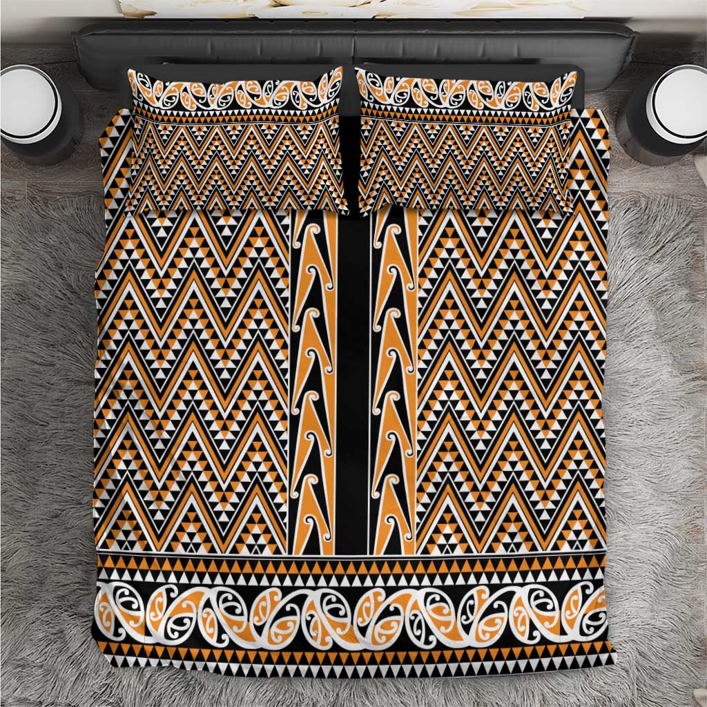 New Zealand Maori Niho Taniwha Bedding Set Karaka Mangopare and Puhoro Pattern LT9 Gold - Polynesian Pride