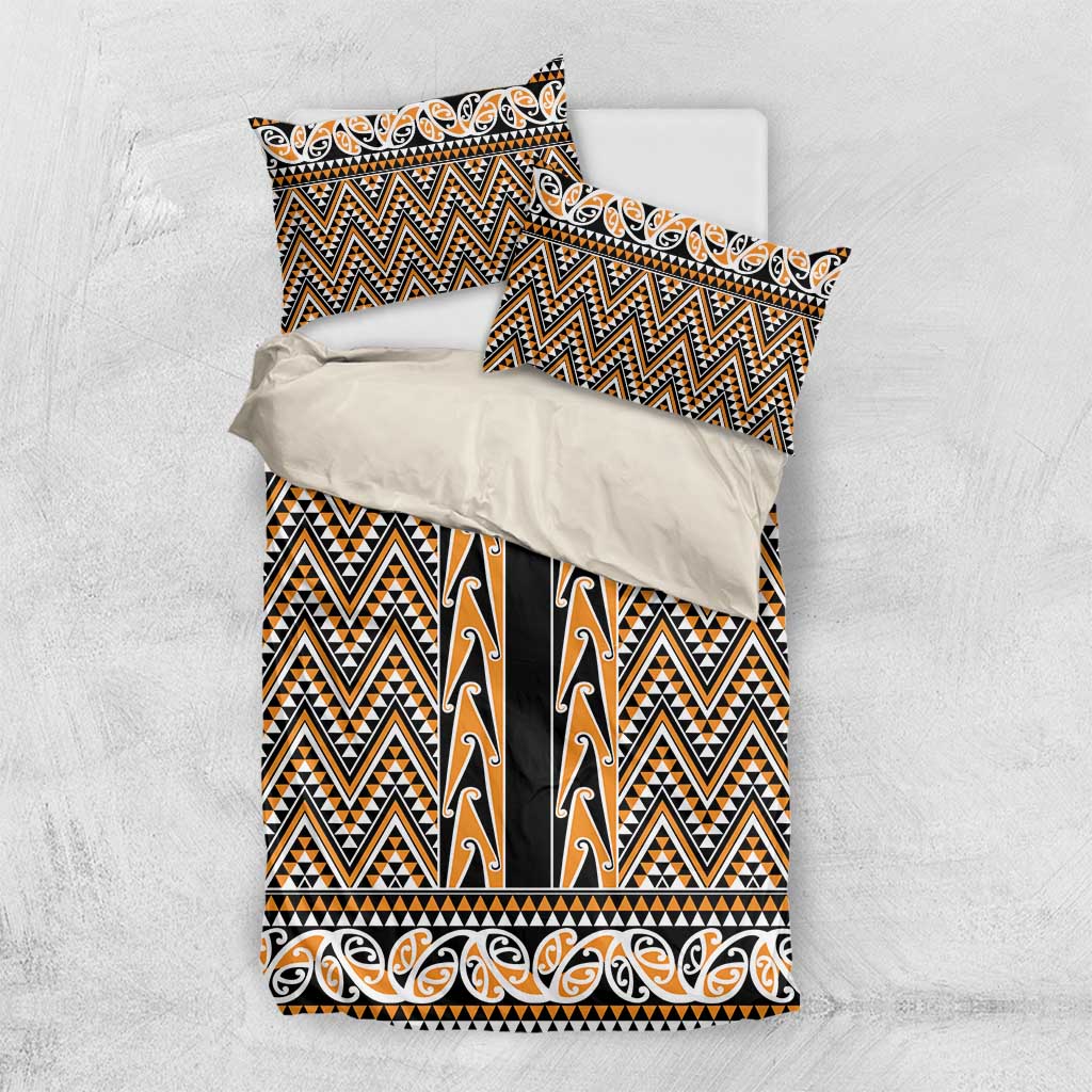 New Zealand Maori Niho Taniwha Bedding Set Karaka Mangopare and Puhoro Pattern LT9 US Twin 172cm x 218cm Gold - Polynesian Pride