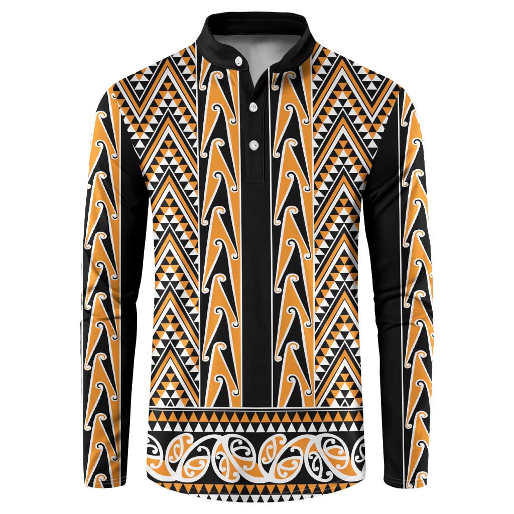 New Zealand Maori Niho Taniwha Button Sweatshirt Karaka Mangopare and Puhoro Pattern LT9 Gold - Polynesian Pride