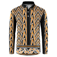 New Zealand Maori Niho Taniwha Button Sweatshirt Karaka Mangopare and Puhoro Pattern LT9 Gold - Polynesian Pride