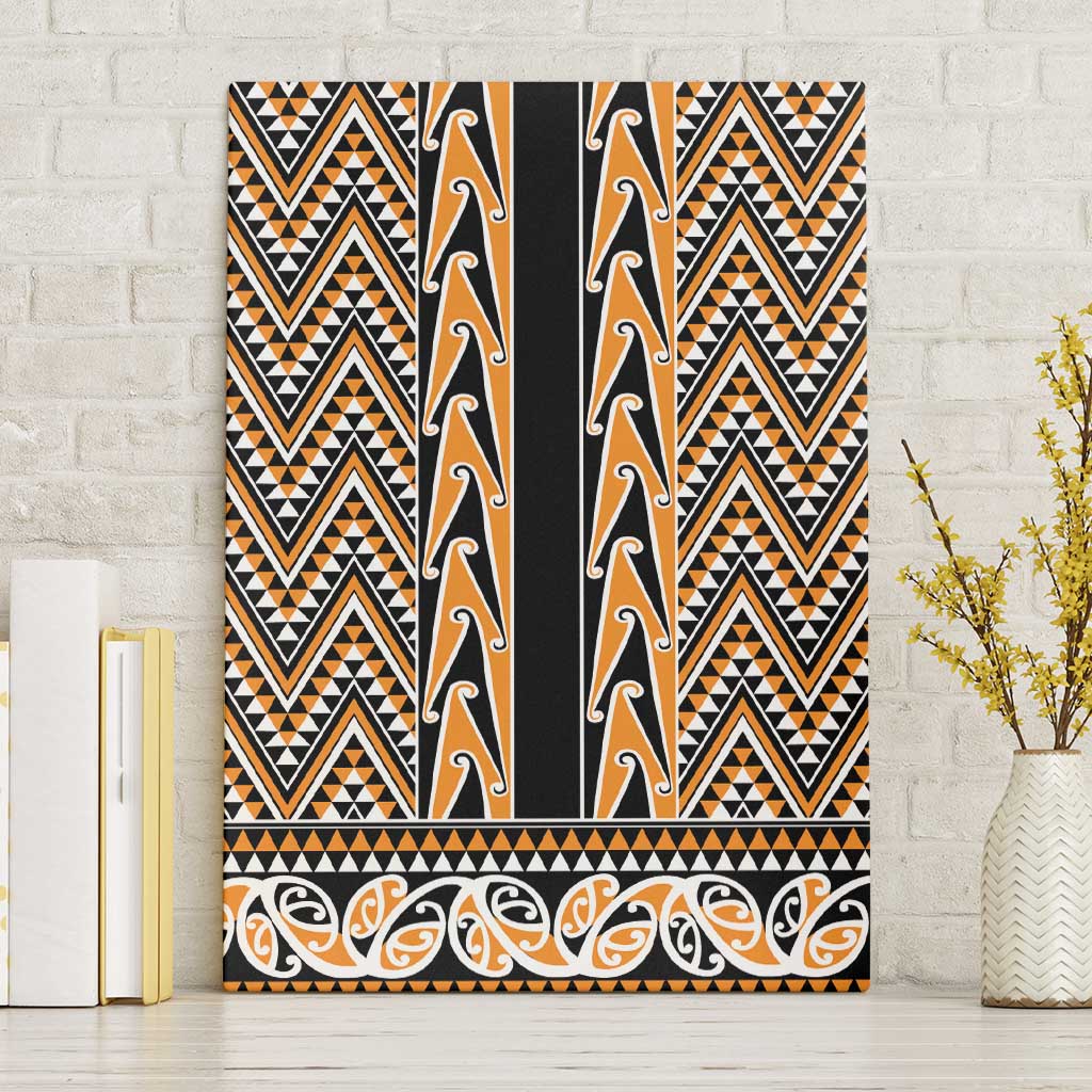 New Zealand Maori Niho Taniwha Canvas Wall Art Karaka Mangopare and Puhoro Pattern LT9 Without Frame Gold - Polynesian Pride
