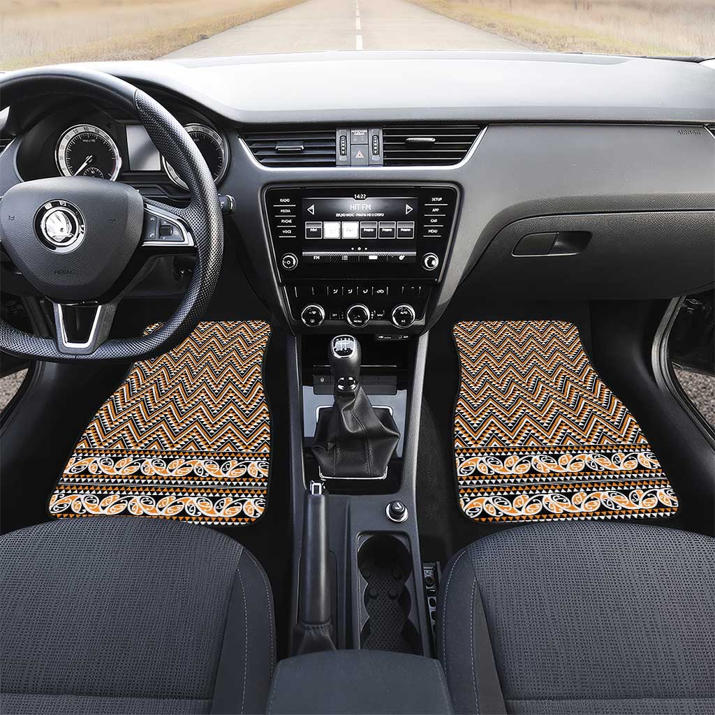New Zealand Maori Niho Taniwha Car Mats Karaka Mangopare and Puhoro Pattern LT9 Set 2pcs - Front Gold - Polynesian Pride