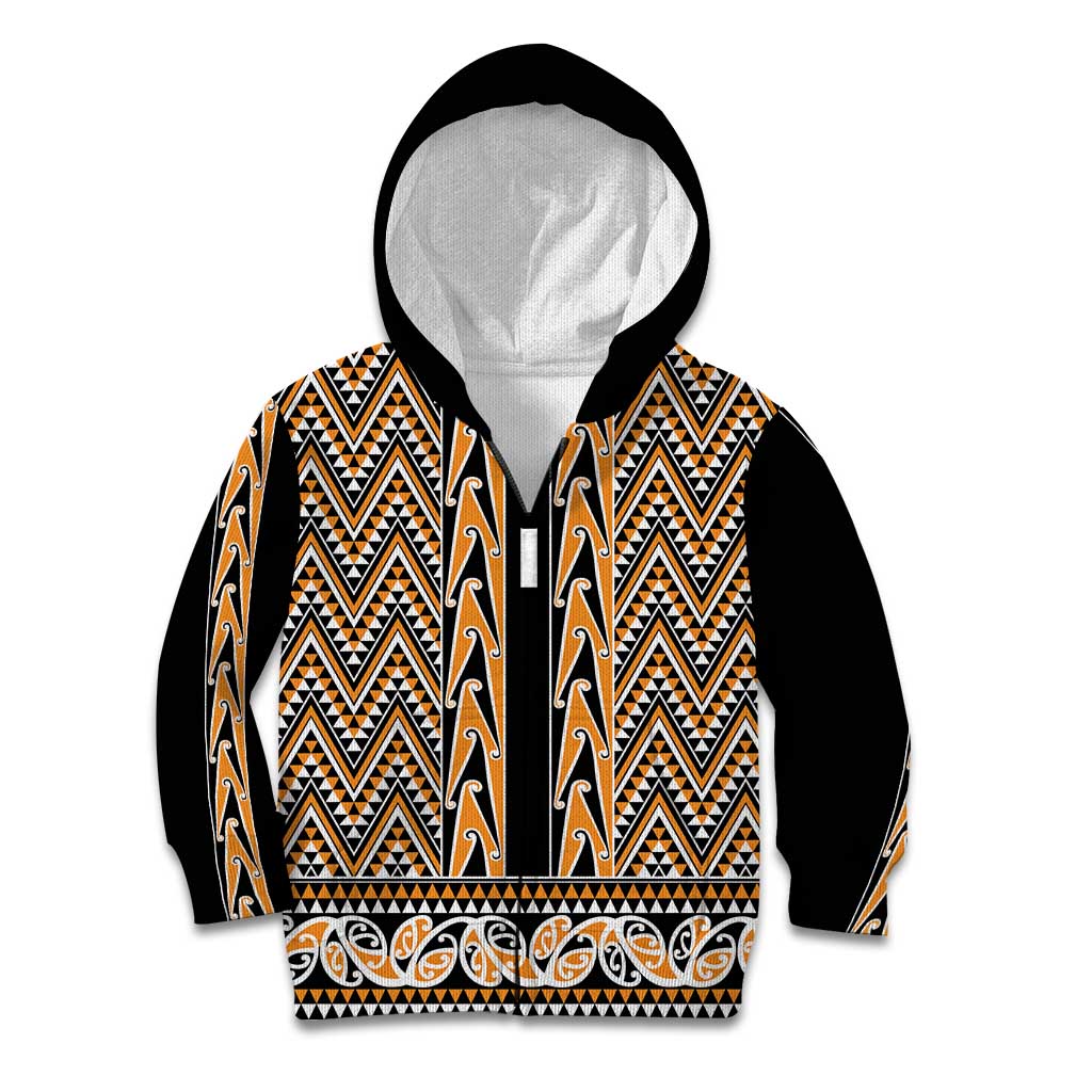 New Zealand Maori Niho Taniwha Kid Hoodie Karaka Mangopare and Puhoro Pattern LT9 Zip Hoodie Gold - Polynesian Pride