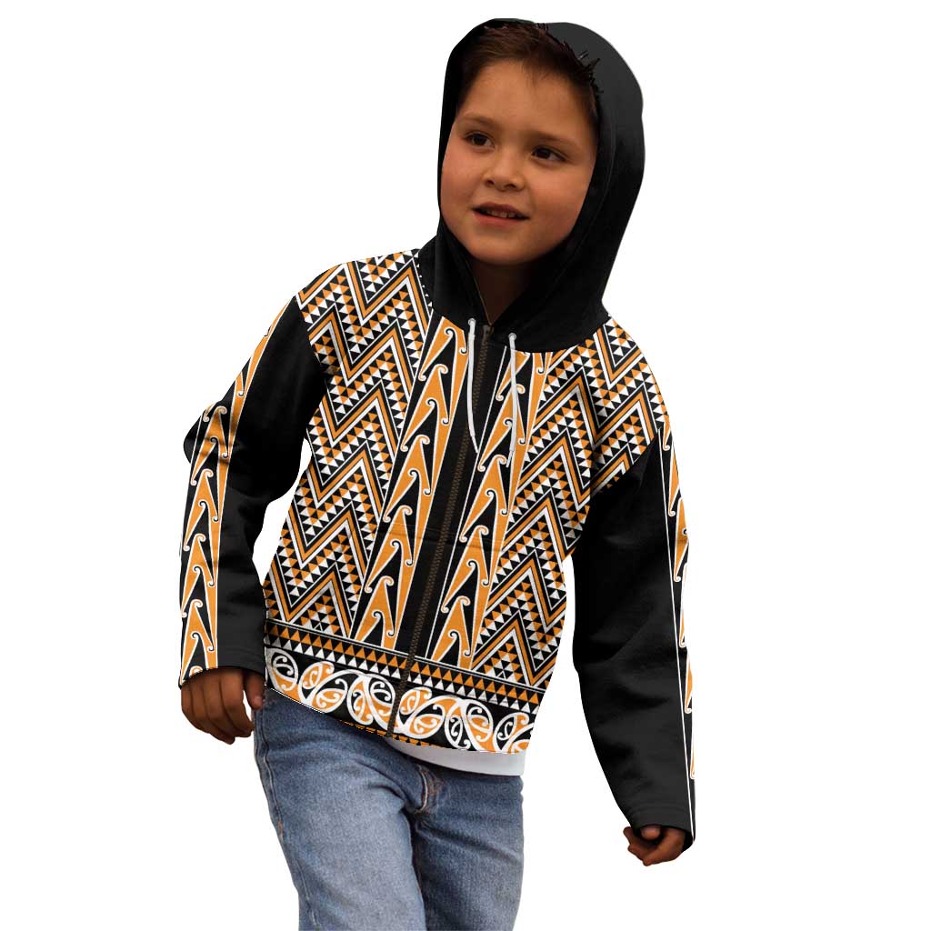 New Zealand Maori Niho Taniwha Kid Hoodie Karaka Mangopare and Puhoro Pattern LT9 - Polynesian Pride