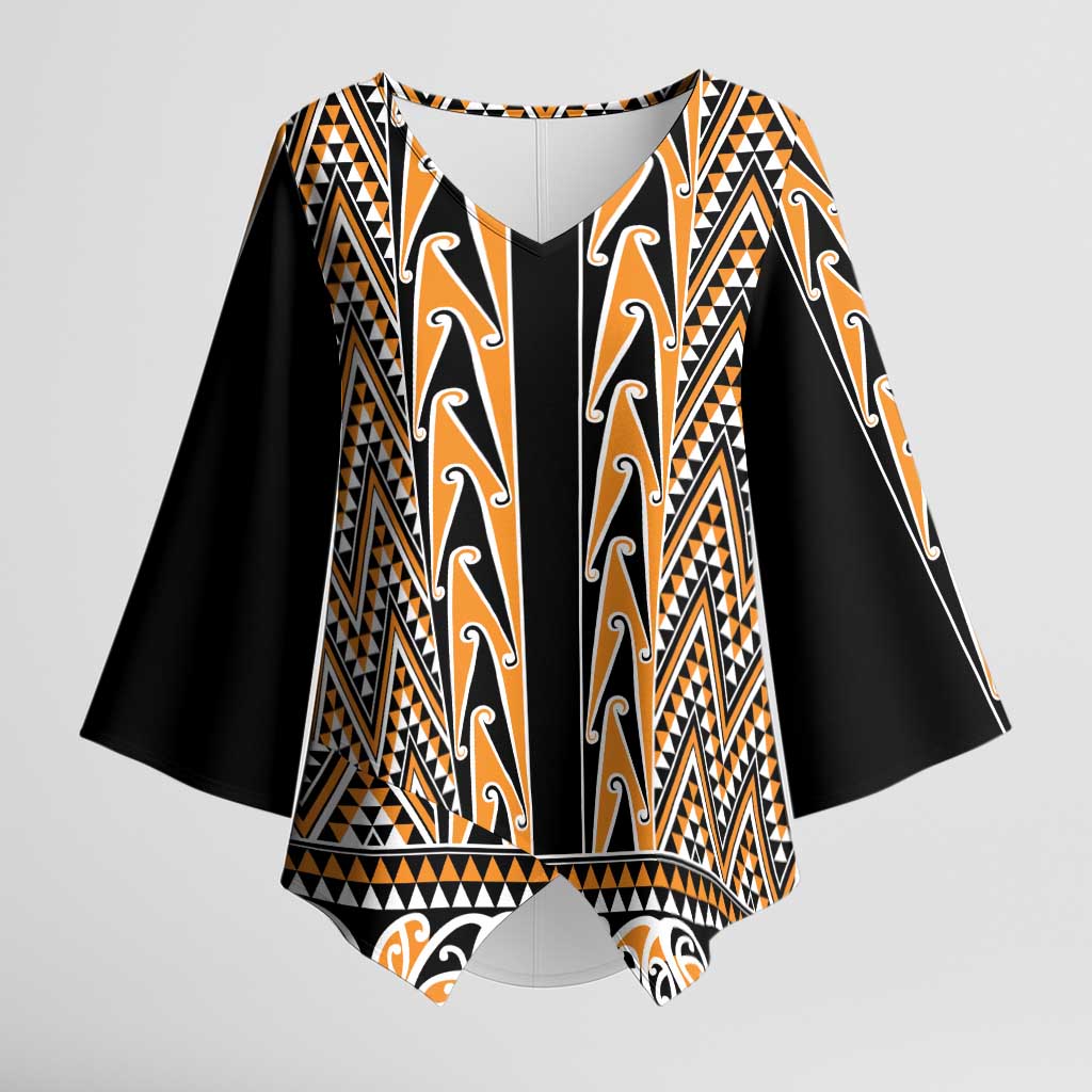 New Zealand Maori Niho Taniwha Kimono Sleeve Blouse Karaka Mangopare and Puhoro Pattern LT9 Female Gold - Polynesian Pride