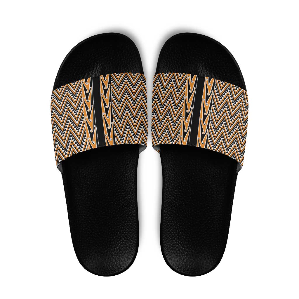 New Zealand Maori Niho Taniwha Slide Sandals Karaka Mangopare and Puhoro Pattern LT9 Gold - Polynesian Pride