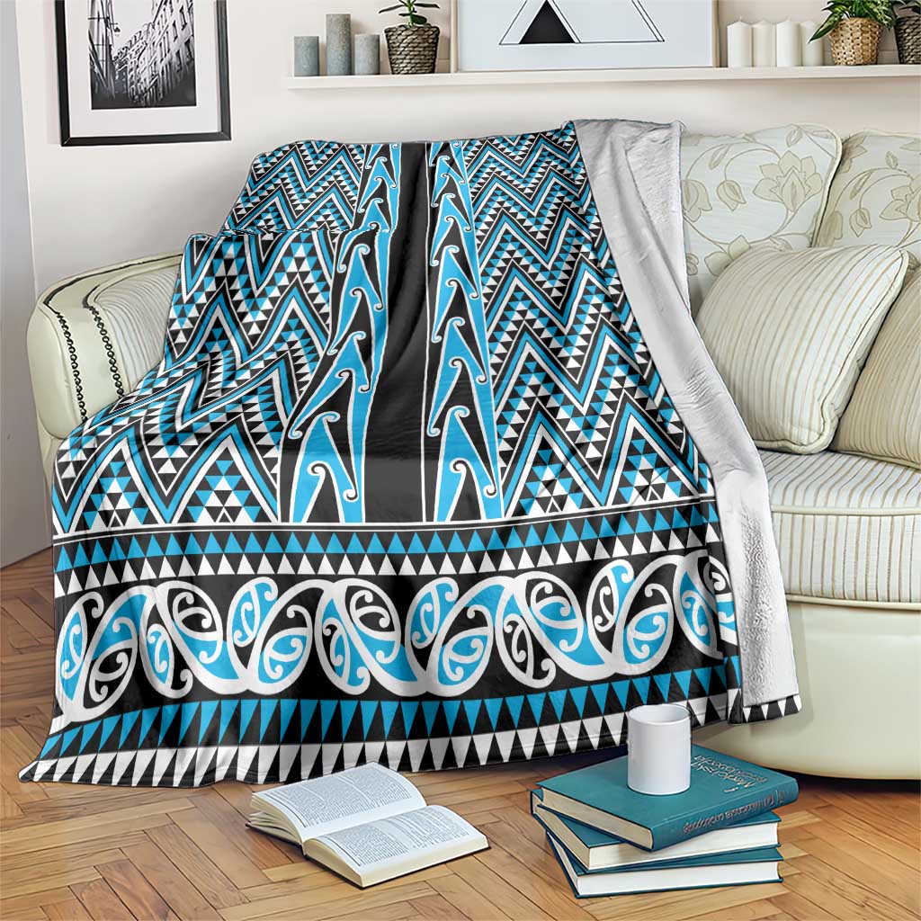 New Zealand Maori Niho Taniwha Blanket Kikorangi Mangopare and Puhoro Pattern LT9 Blue - Polynesian Pride