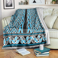 New Zealand Maori Niho Taniwha Blanket Kikorangi Mangopare and Puhoro Pattern LT9 Blue - Polynesian Pride