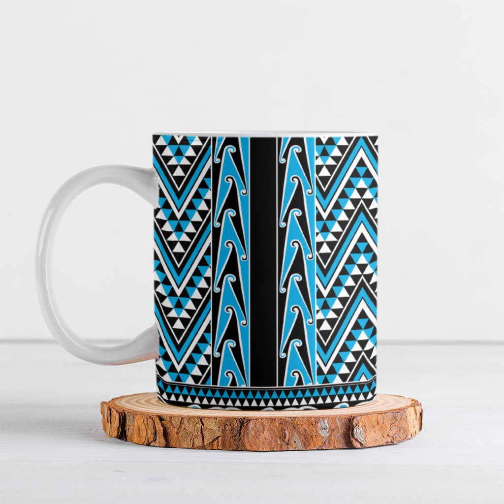 New Zealand Maori Niho Taniwha Ceramic Mug Kikorangi Mangopare and Puhoro Pattern LT9 Blue - Polynesian Pride