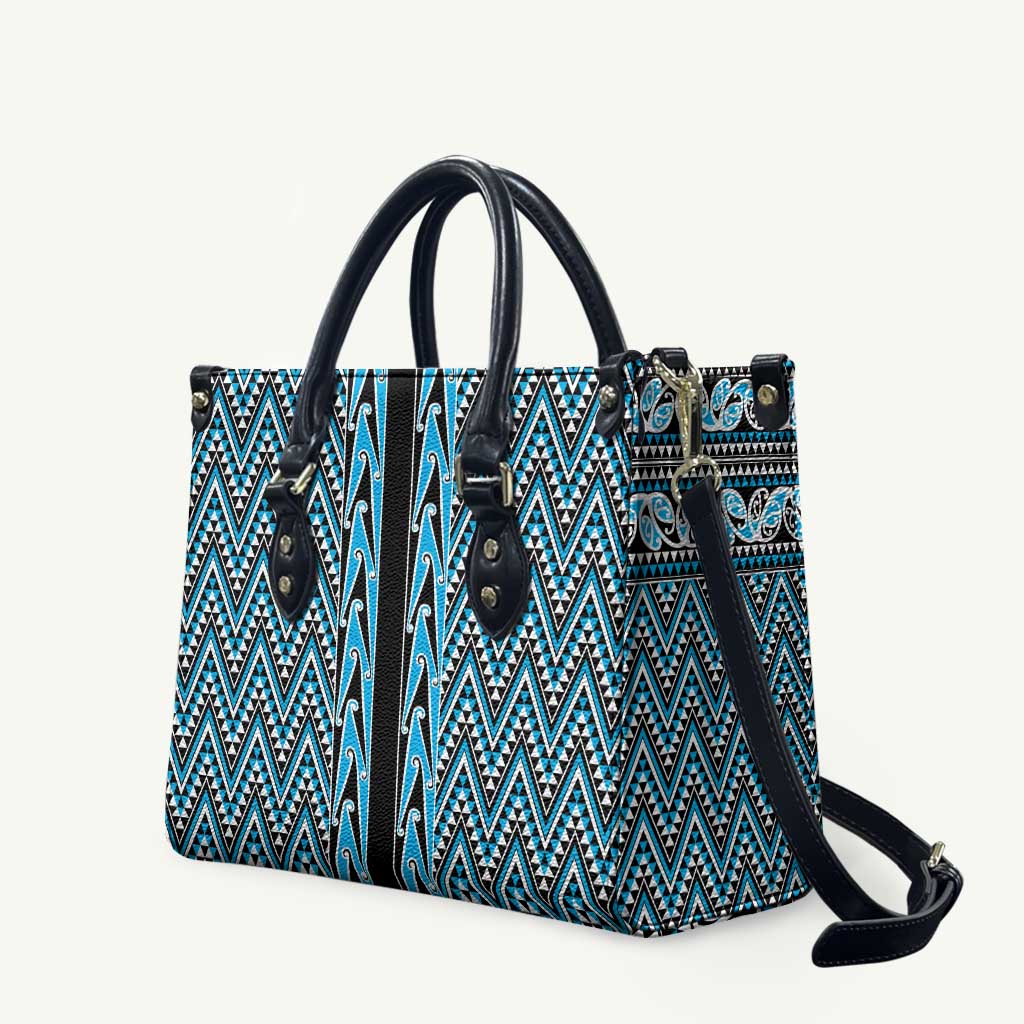 New Zealand Maori Niho Taniwha Leather Bag Kikorangi Mangopare and Puhoro Pattern LT9 Blue - Polynesian Pride