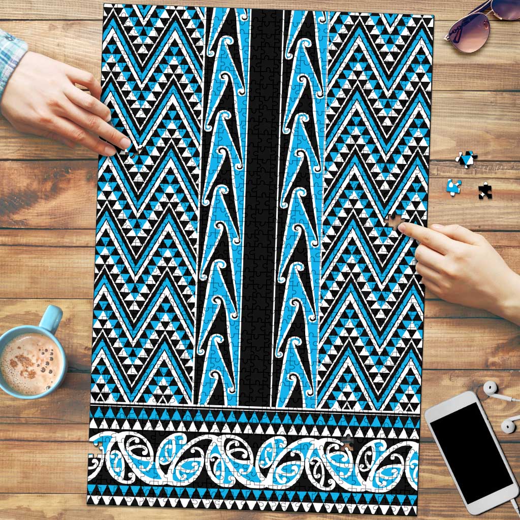 New Zealand Maori Niho Taniwha Puzzle Kikorangi Mangopare and Puhoro Pattern LT9 Blue - Polynesian Pride