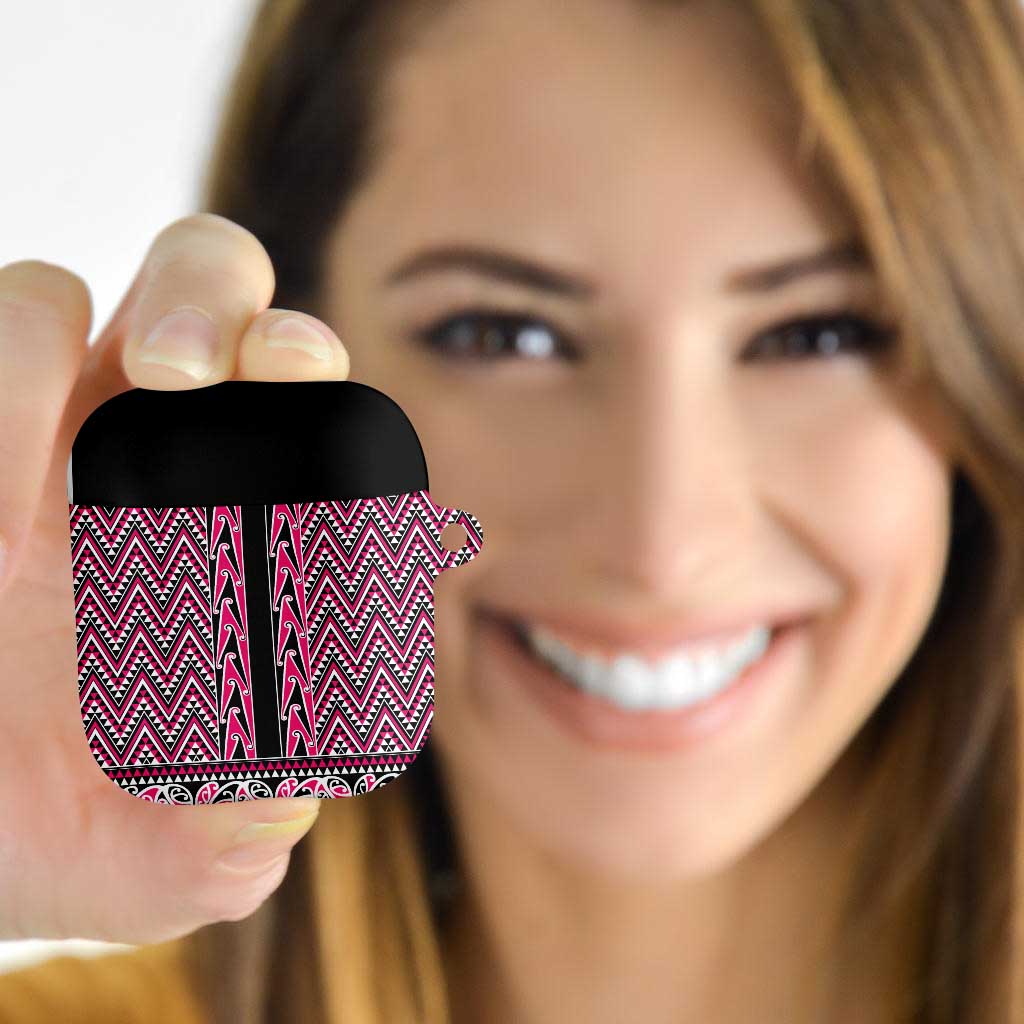New Zealand Maori Niho Taniwha AirPods Case Mawhero Mangopare and Puhoro Pattern LT9 Pink - Polynesian Pride