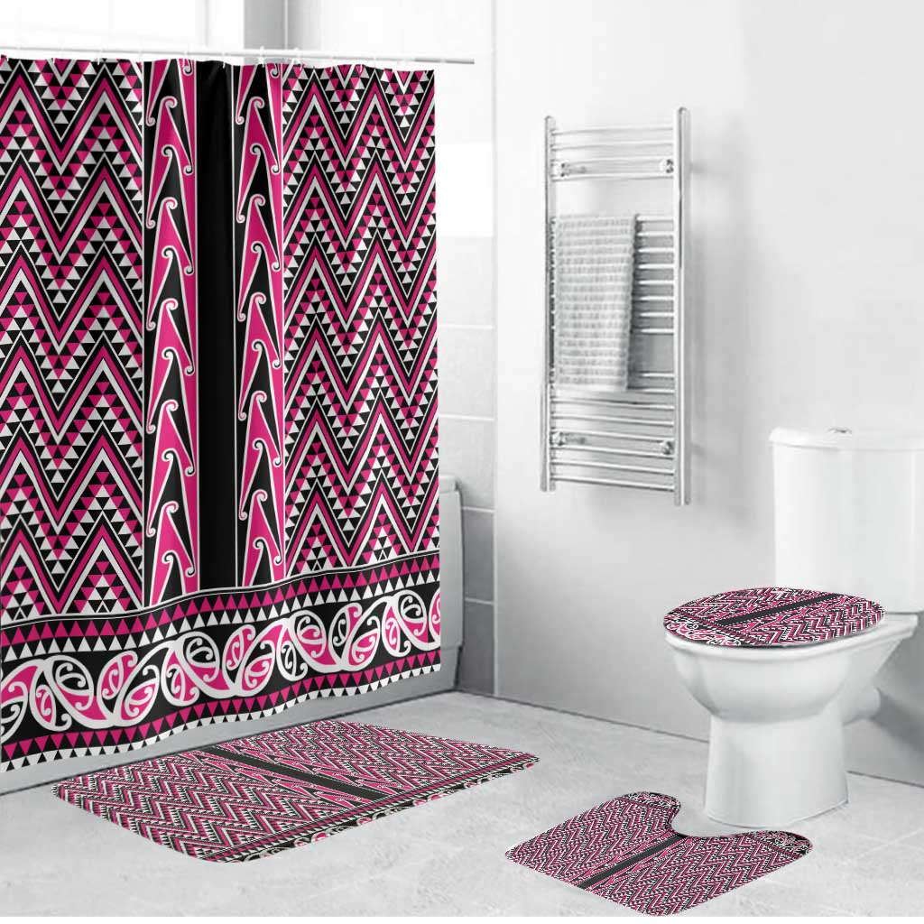 New Zealand Maori Niho Taniwha Bathroom Set Mawhero Mangopare and Puhoro Pattern LT9 Bathroom Set (4 pcs) Pink - Polynesian Pride