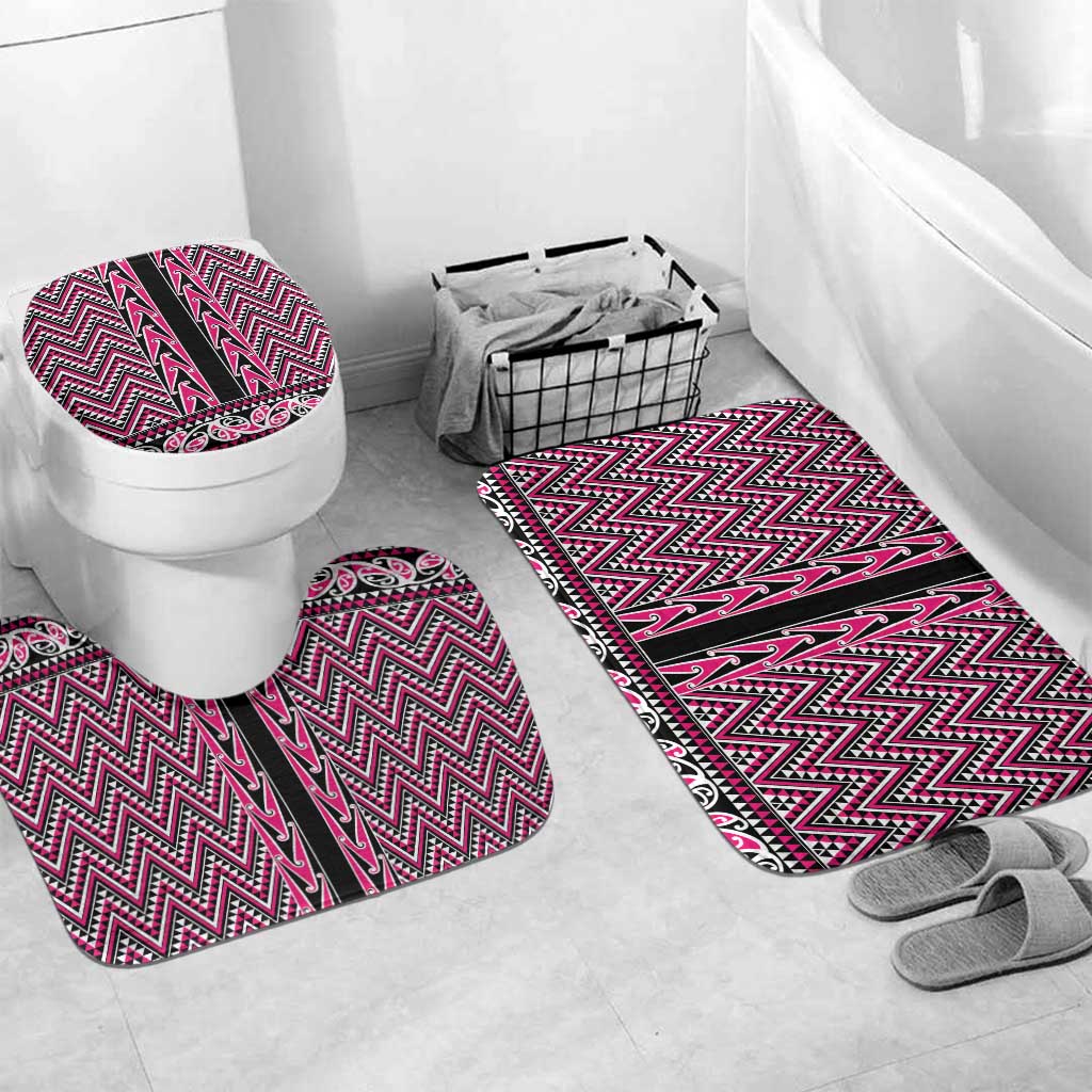 New Zealand Maori Niho Taniwha Bathroom Set Mawhero Mangopare and Puhoro Pattern LT9 Mat Set Only (3 pcs) One Size Pink - Polynesian Pride