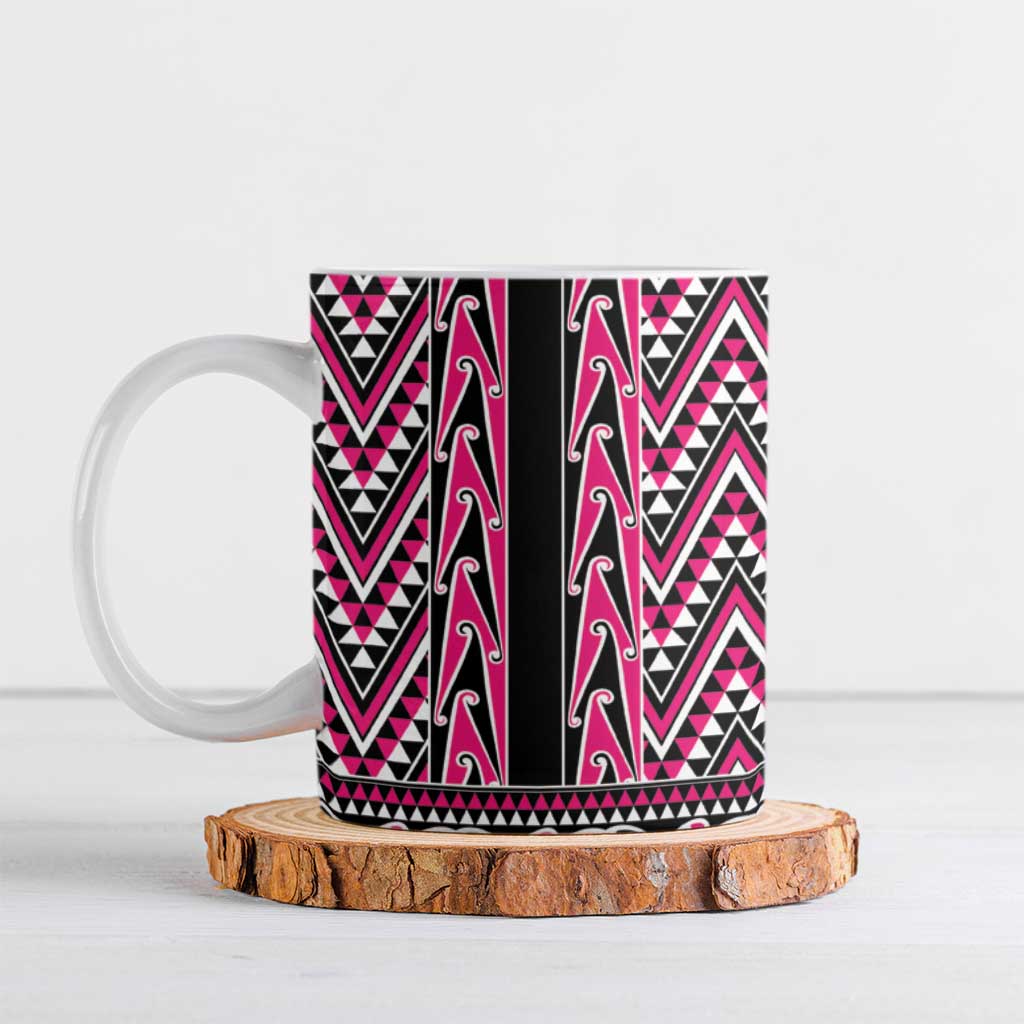 New Zealand Maori Niho Taniwha Ceramic Mug Mawhero Mangopare and Puhoro Pattern LT9 Pink - Polynesian Pride
