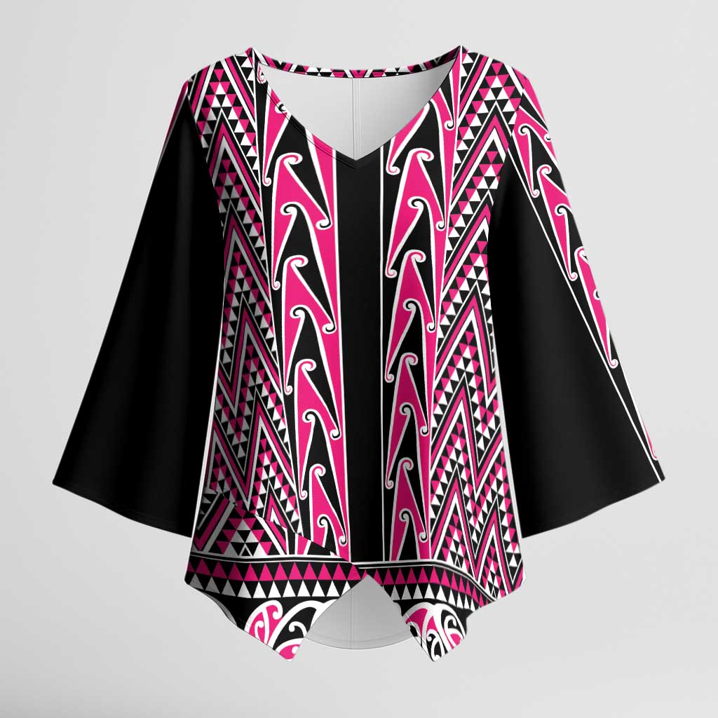 New Zealand Maori Niho Taniwha Kimono Sleeve Blouse Mawhero Mangopare and Puhoro Pattern LT9 Female Pink - Polynesian Pride