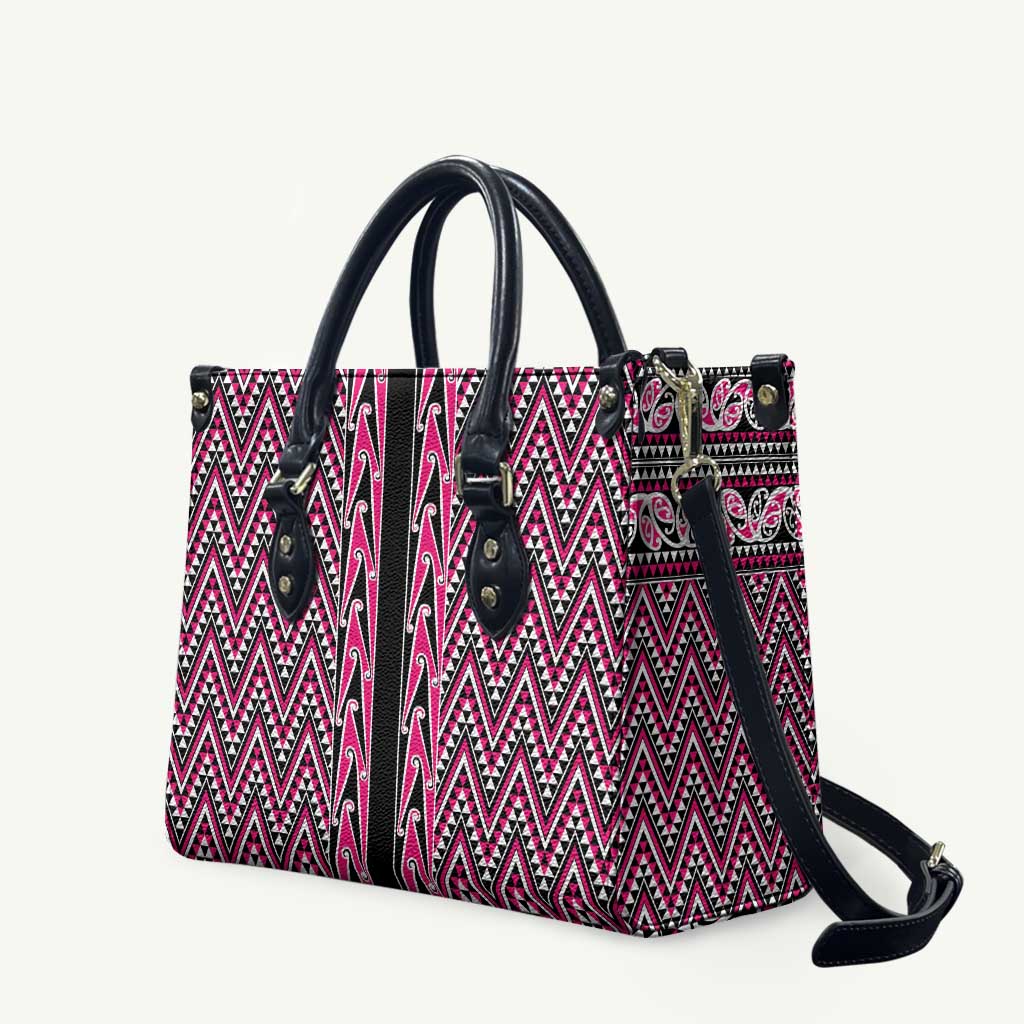 New Zealand Maori Niho Taniwha Leather Bag Mawhero Mangopare and Puhoro Pattern LT9 Pink - Polynesian Pride