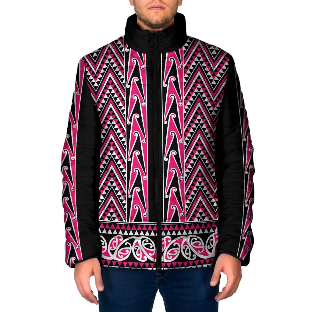 New Zealand Maori Niho Taniwha Padded Jacket Mawhero Mangopare and Puhoro Pattern LT9 Men Pink - Polynesian Pride