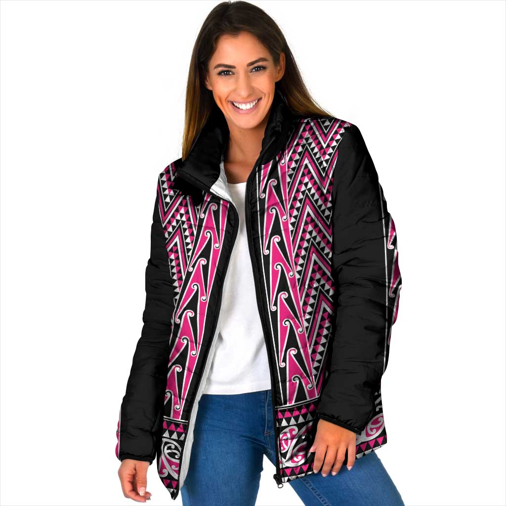 New Zealand Maori Niho Taniwha Padded Jacket Mawhero Mangopare and Puhoro Pattern LT9 Women Pink - Polynesian Pride